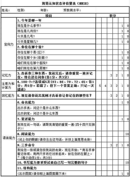 mmse评定量表电子版截图