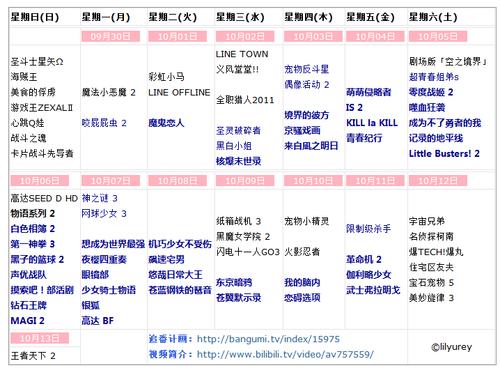 动漫新番时间表