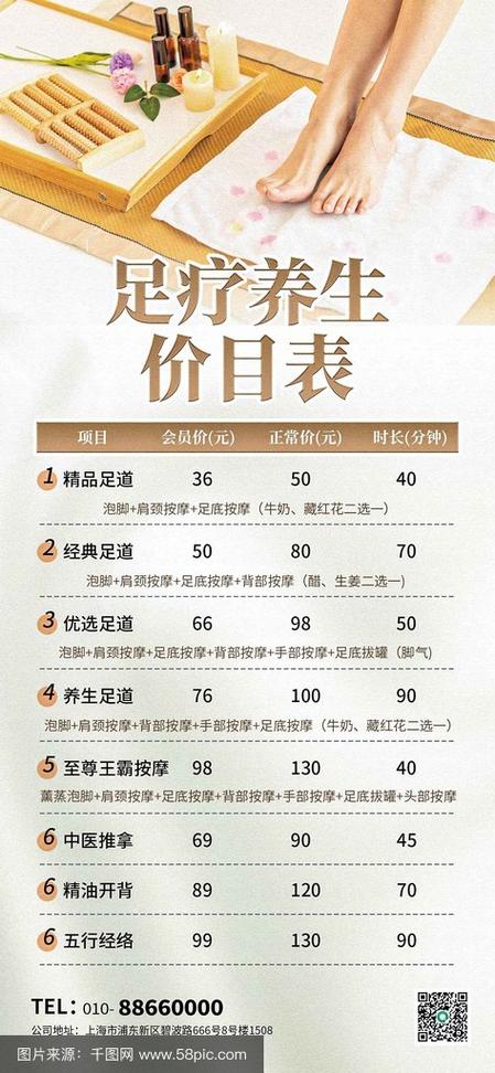 足浴按摩价格表项目
