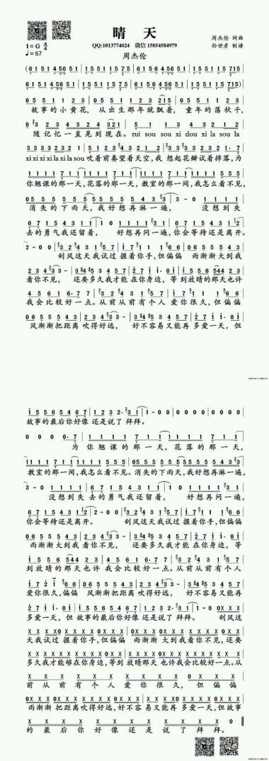 简谱周杰伦晴天截图