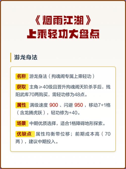 烟雨江湖轻功一览表