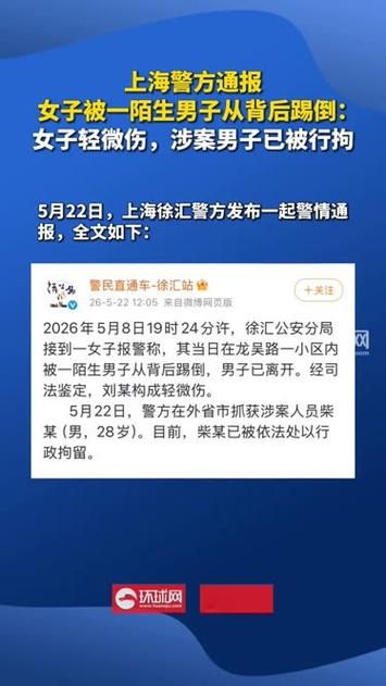 上海通报女子被陌生男子踢倒