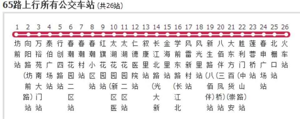 65路公交车路线及时间表