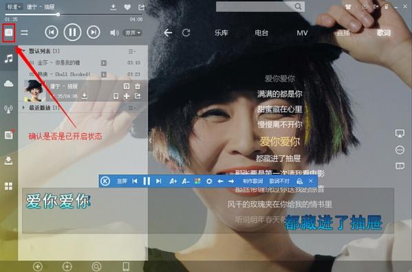 酷狗音乐不显示歌词图标