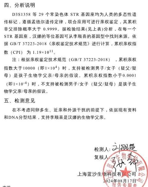 蓝沙出的亲子报告准么