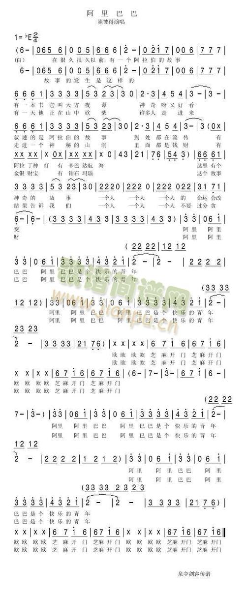 阿里阿里巴巴钢琴谱数字