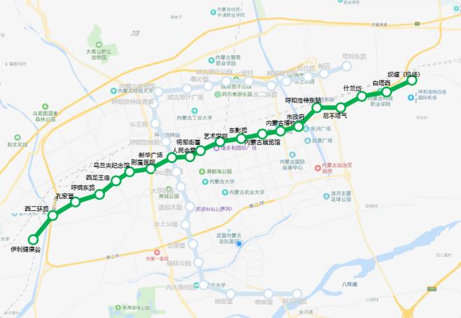 呼和浩特地铁1号线线路图截图