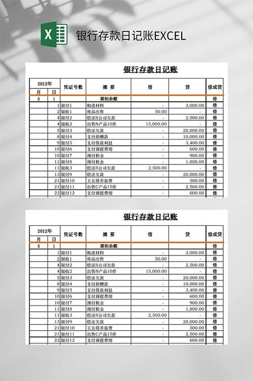 银行存款日记账电子表格模板