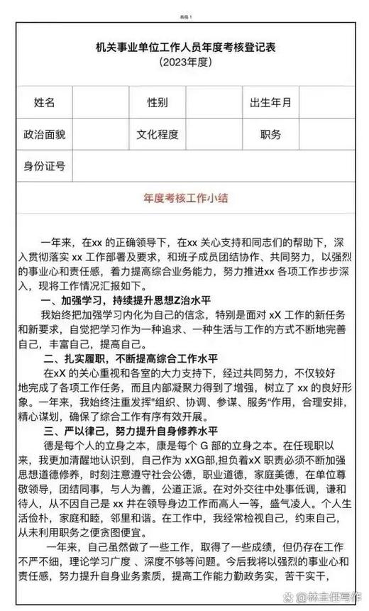事业单位工作人员平时考核登记表