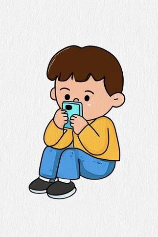 一个人玩手机卡通图片