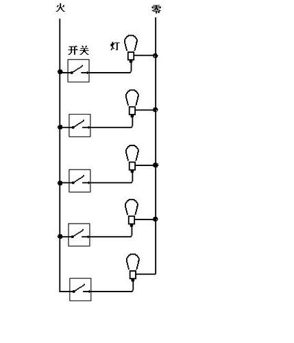 5个开关控制一个灯接线图