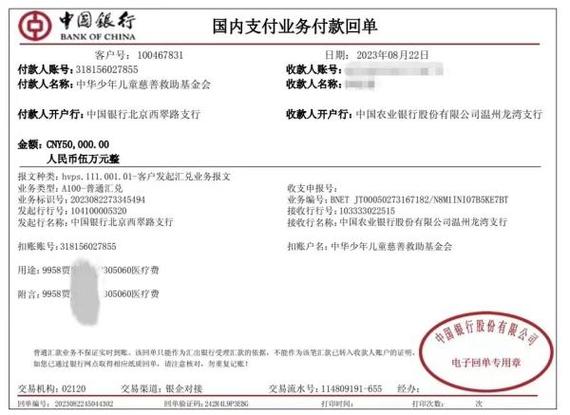 中国银行转账回执单