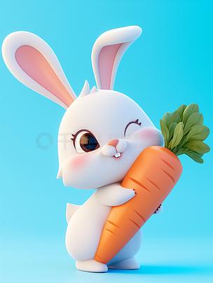 小兔子拿着胡萝卜