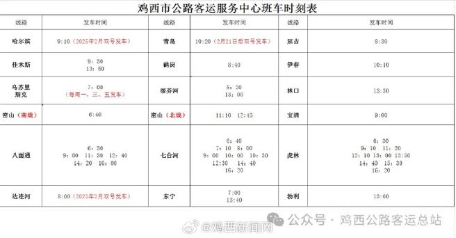 佳木斯到鸡西客车时刻表