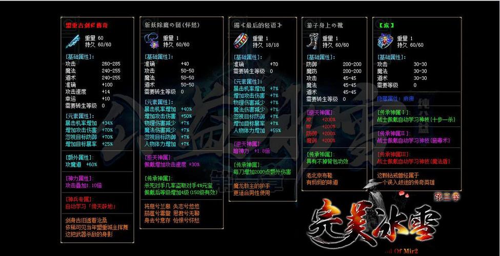 传奇3套装属性