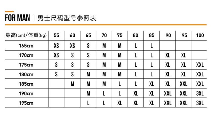 夹克尺寸标准对照表