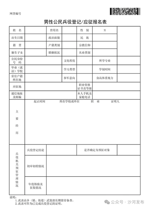 兵役登记表电子版下载