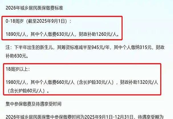 2026年新农合缴费标准