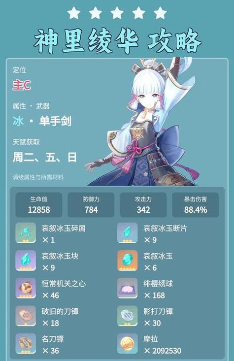 原神神里绫华圣遗物及武器搭配