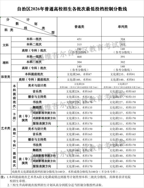 2026年新疆公办大专分数线