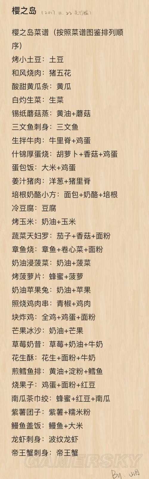 食之契约樱之岛菜谱
