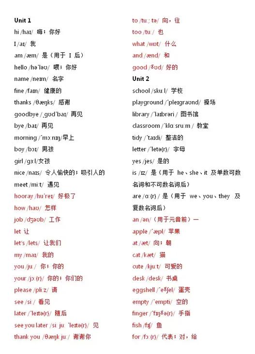 三年级上册英语语音单词