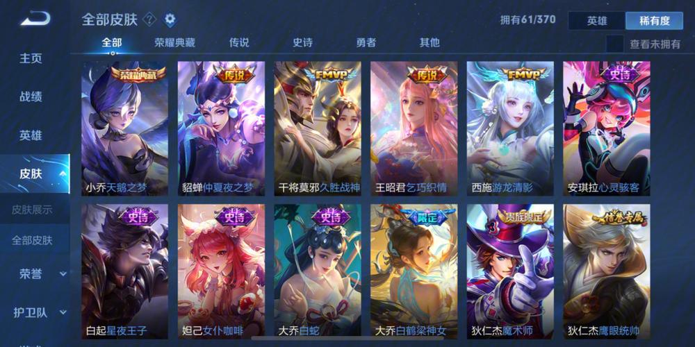 王者荣耀皮肤等级排名