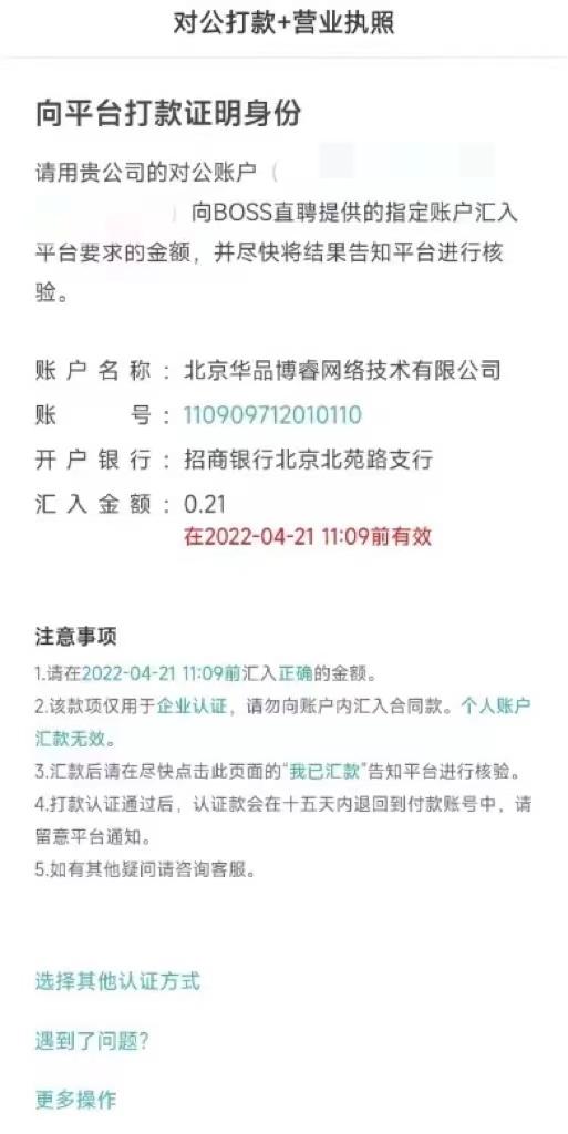 boss需要验证对公账户
