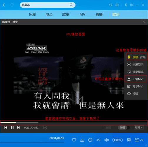 酷狗音乐mv可以切原伴唱吗