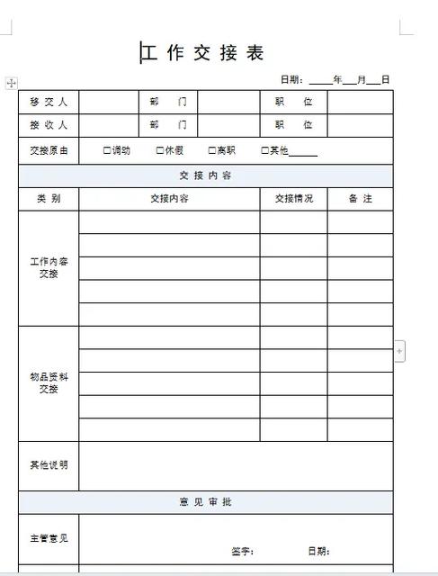 《工作交接明细表》