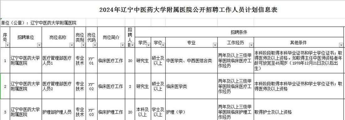 辽宁中医药大学附属医院招聘信息