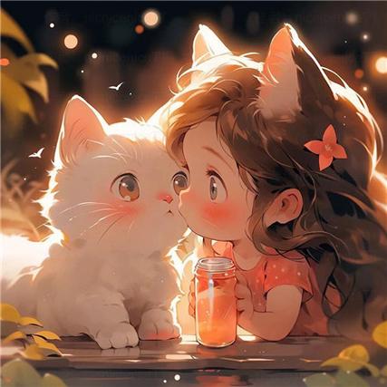 一张猫和女孩的图片