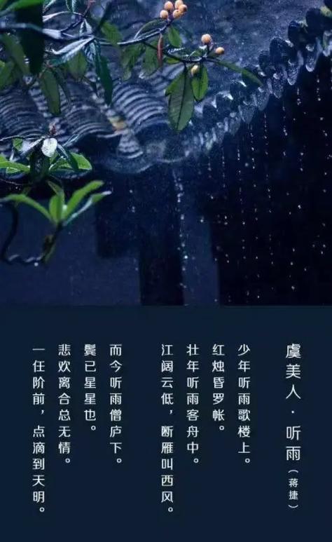 听雨僧庐下,一任阶前,点滴到天明