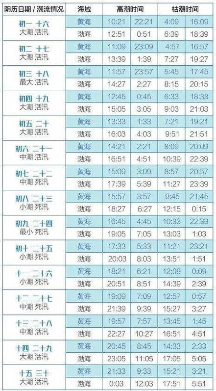 瓦房店今日涨潮时间表