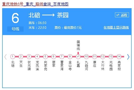 轻轨6号线重庆全线站点