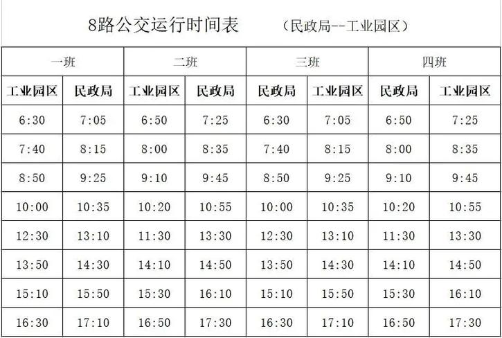 8路公交时刻表