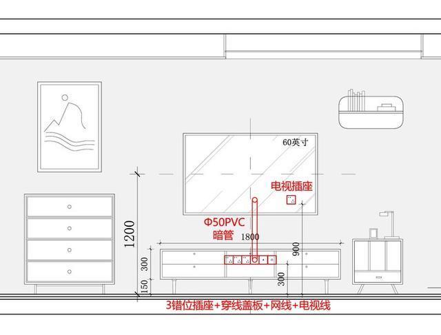 85寸内嵌电视预留尺寸施工图图标