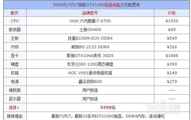 主播电脑配置清单2018