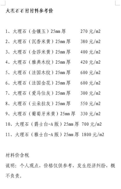 石材价格表