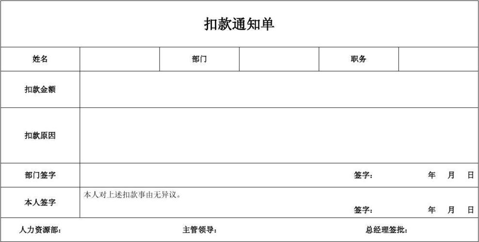 扣款单表格模板截图