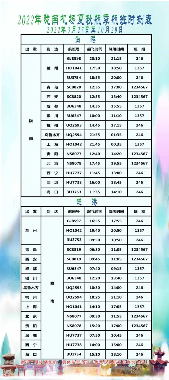 陇南直飞哪些城市