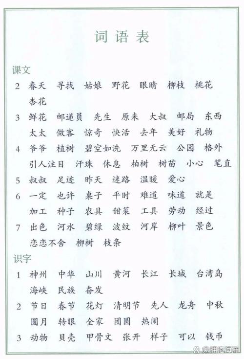 二年级下册词语表全部拼音