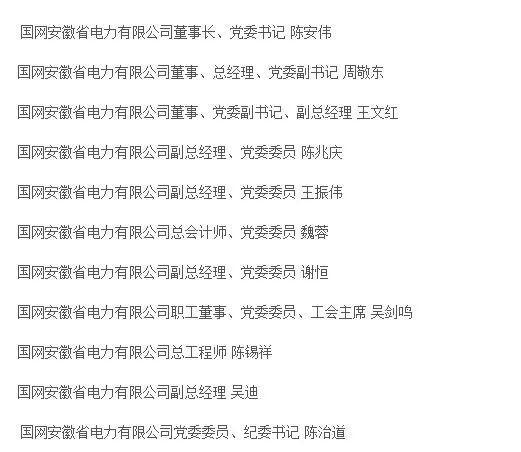 安徽电力公司领导名单