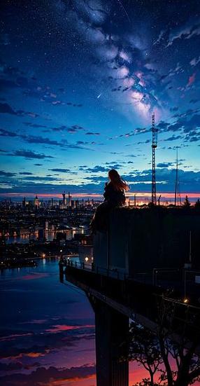 夜空下的孤独女孩图片