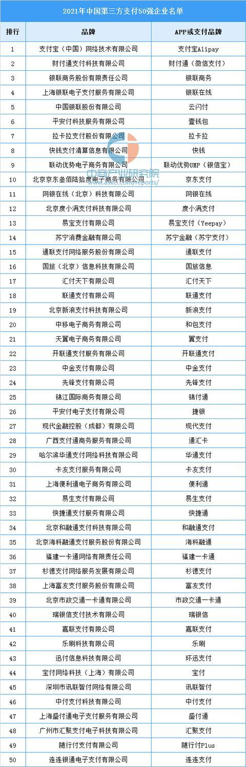支付公司排名一览表图标