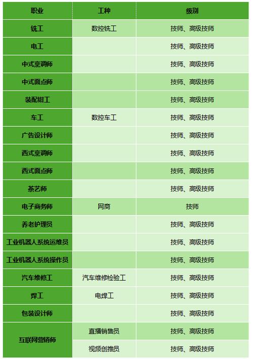 职业技能等级目录及职业编码