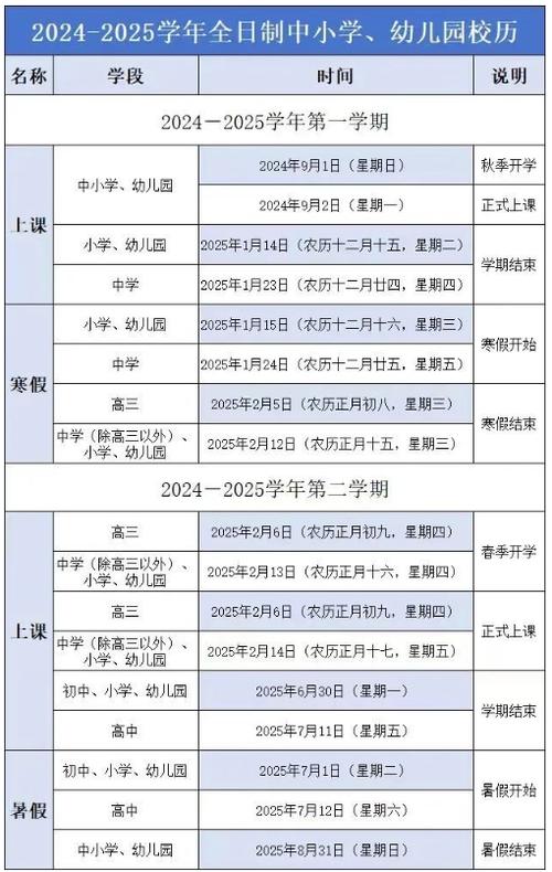 2024年学校上课时间