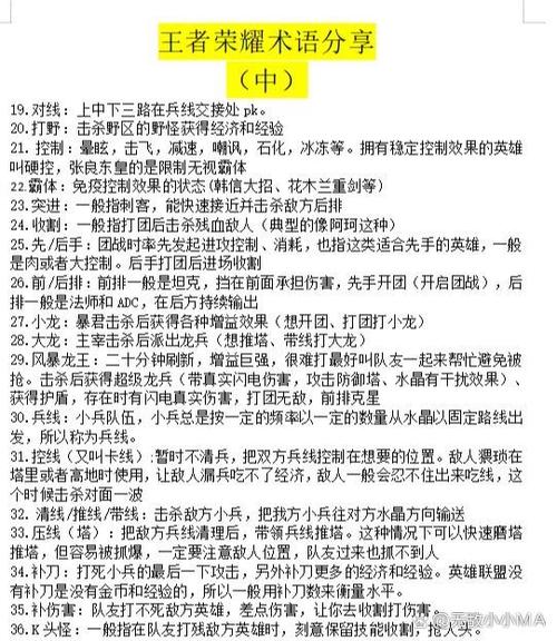 打王者游戏的专业术语