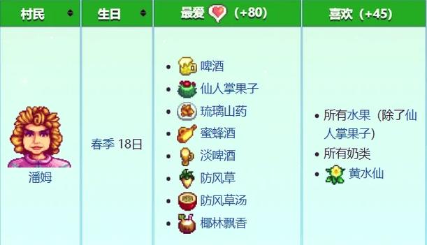 星露谷潘姆喜欢什么礼物