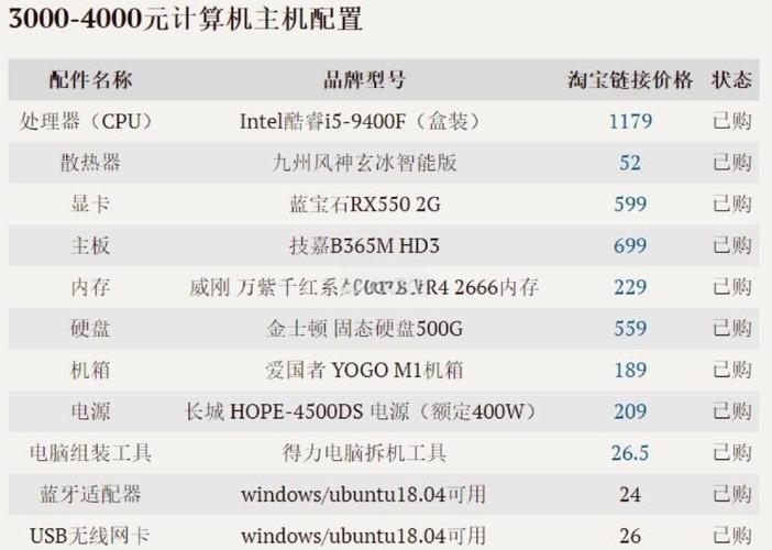 组装电脑4000配置价格表